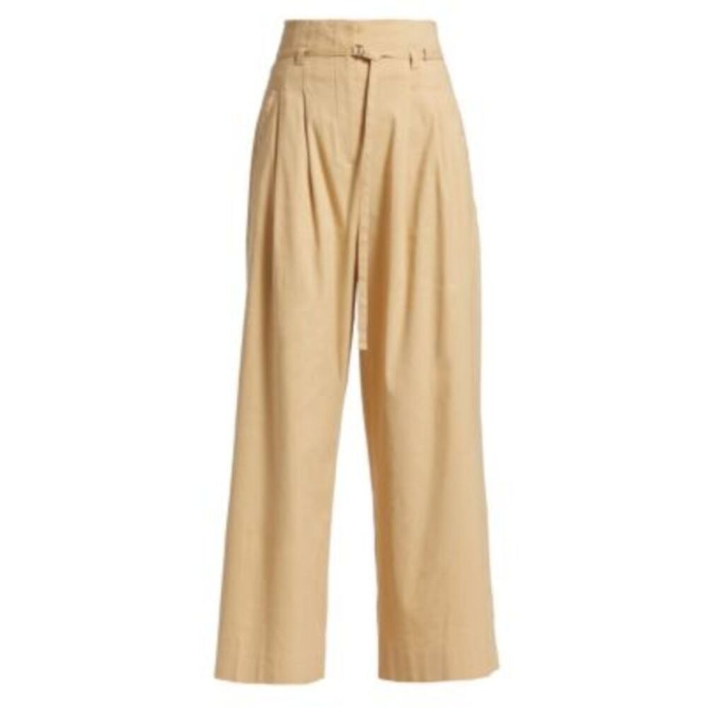 NWT TORY BURCH Womens Beige Trousers High Waist Self Tie Wide Leg Pants 00